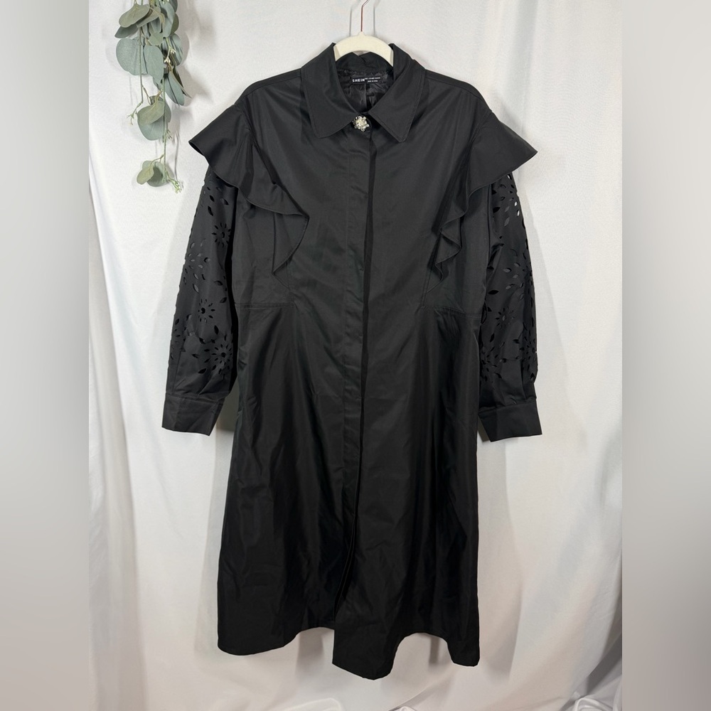 SHEIN | Trenchcoat Black Button Down Long Jacket Women’s Size Large